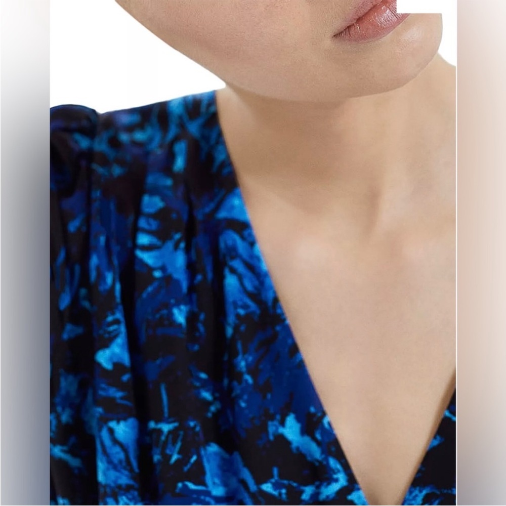 The Kooples • Women’s Blue Firework Printed Silk Faux Wrap Dress Size 3 NWT - Picture 6 of 8